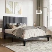 SHA CERLIN Grey Full Size Upholstered Platform Bed Frame with Adjustable Channel Velvet Headboard