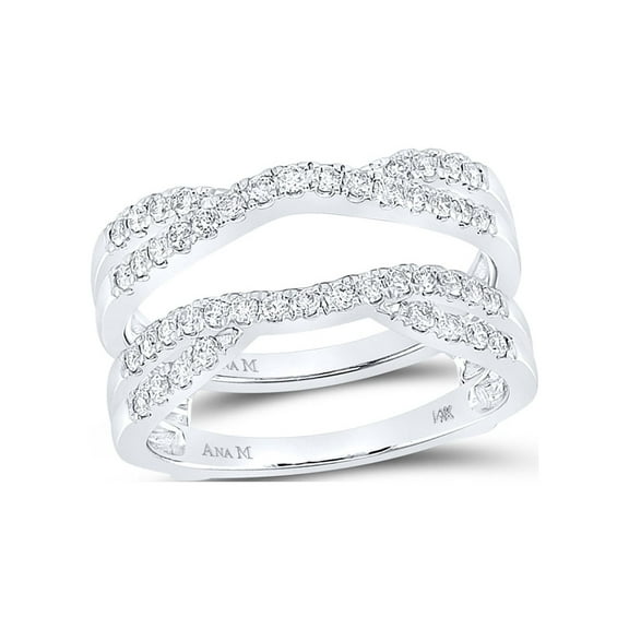 14kt White Gold Womens Round Diamond Wedding Wrap Ring Guard Enhancer 1/2 Cttw