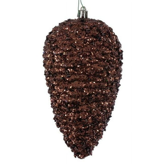 Vickerman N247276D 7 in. Glitter Pinecone Ornament, Mocha - 4 per Bag