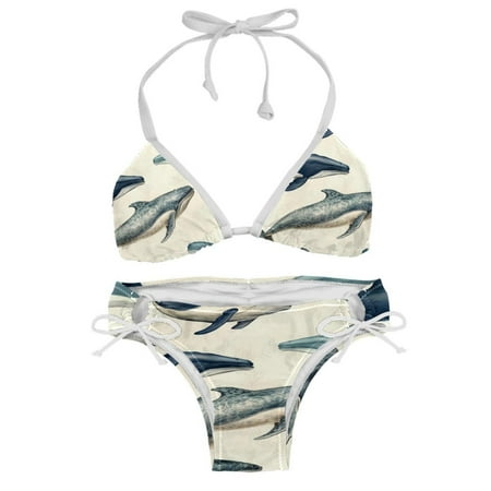 Sexy Women s String Bikini Set Retro Whale Sea Animal Print Two Piece Triangle Bathing Suit Swimsuits XL