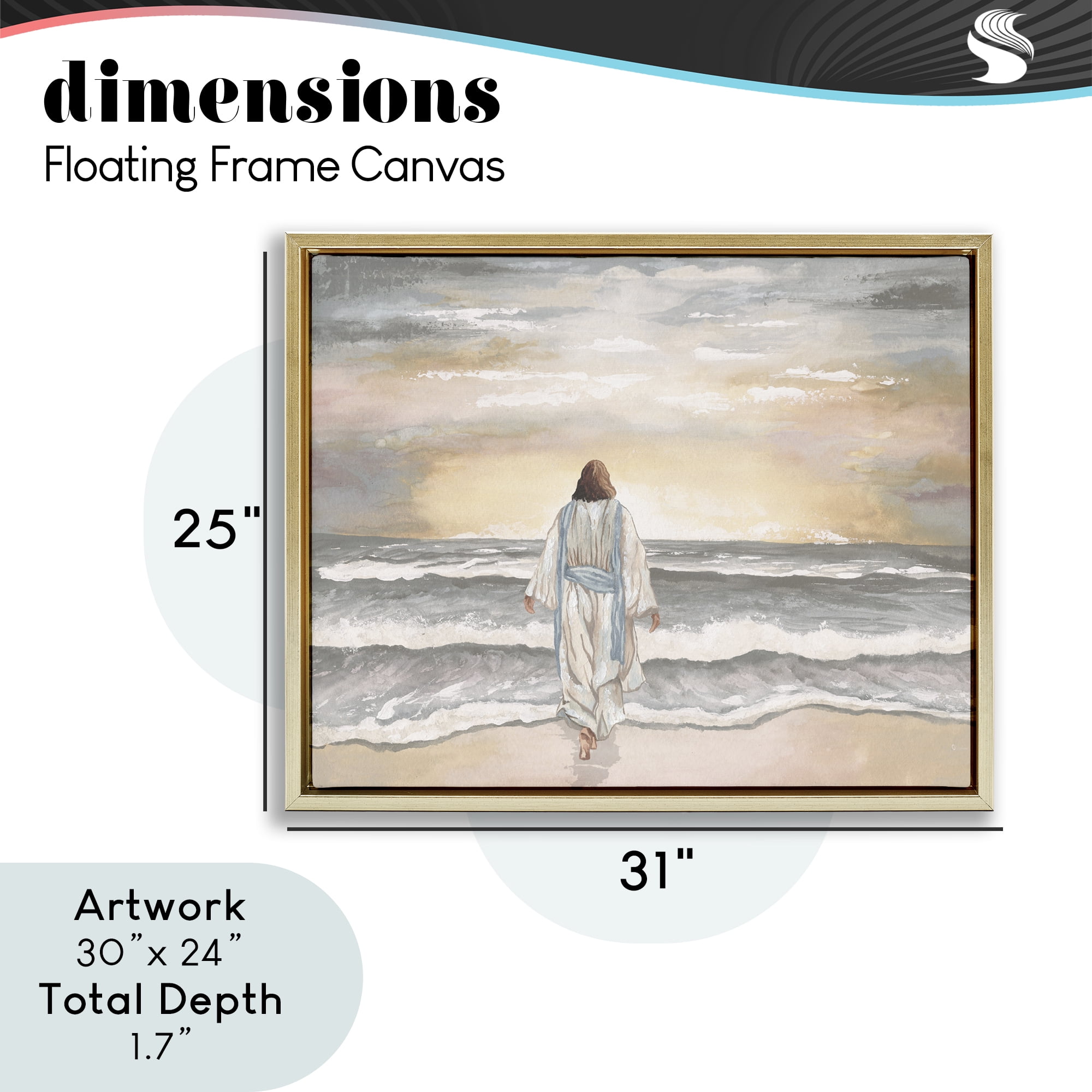 Stupell Industries Jesus Walks The Shore Gold Framed Floater Canvas Wall Art, design by Elizabeth Medley