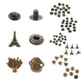 thumbnail image 4 of 1box 18 sets Eiffel Tower & Tree & Mushroom Brass Leather Snap Buttons Fastener Kits Including 1 set 45# Steel Hole Punch Tool 1pc 45# Steel Round BaseCraft Bronze Buttons: 18sets, 4 of 6