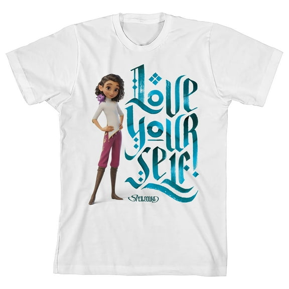 Spellbound Elian Pose Love Your Self Youth White Crew Neck Short Sleeve T-shirt-Medium