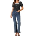 thumbnail image 2 of Allegra K Women's Floral Print Lace Contrast Collar Puff Short Sleeve Blouse, 2 of 5