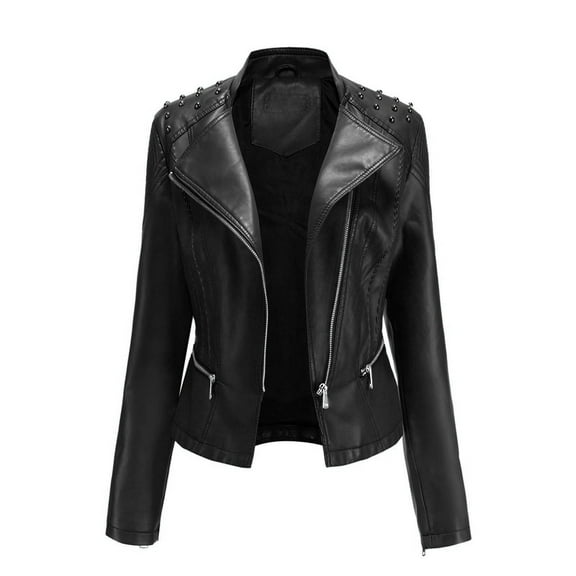 Xmyrz Jackets For Women Cosie Hanging Out Rivets Leather Jacket All Matching Long Sleeve Top Coat Outerwear Jacket