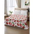 thumbnail image 2 of Full Flat Sheet 81"x96", Strawberry Soft Lightweight Bedding Flat Sheets Only, Tropical Summer Red Fruit Cherry Blossoms Brushed Microfiber Top Bed Sheet, Breathable StainResistant Bedsheets, 2 of 9