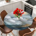thumbnail image 2 of Cloud Effect Round Fitted Table Cover Modern Watercolor Marble Texture Waterproof Table Cloth with Elastic Edge Wipeable Tablecloth for Picnic Camping Party Fits 36"-44" Diameter, 2 of 8