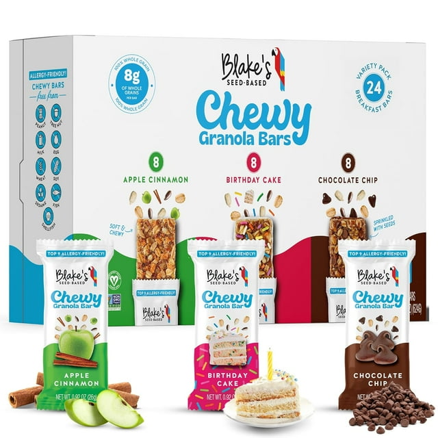 Blake’s Seed Based Chewy Granola Bars — Variety Pack (24 Count), Vegan, Gluten Free, Nut Free & Dairy Free, Healthy Snacks for Kids or Adults, School Safe, Low Calorie Soy Free Snack