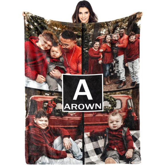 AISENIN Custom Blanket with Photos Name for Couple Personalized Monogram Initial Letter Blankets Customized Picture Throw Blanket Gifts for Adult Baby Women Men Mom Dad Family