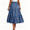 thumbnail image 5 of Gamivast Skirts for Women High Waisted Tiered Maxi Skirt Drawstring Long Skirt Flowy Skirt with Slit Casual Skirt for Beach Vacation Resort Travel Wear Blue L, 5 of 6