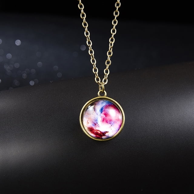 Glow In The Dark Planet Galaxy Pendant Necklace with Double Dome Glass System for Night Sky Viewing