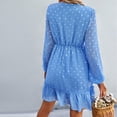 thumbnail image 4 of Vestido casual de manga larga para mujer, vestido lindo con lunares y cintura de encaje con cuello en V agradable para la piel para primavera y otoño, 4 of 6