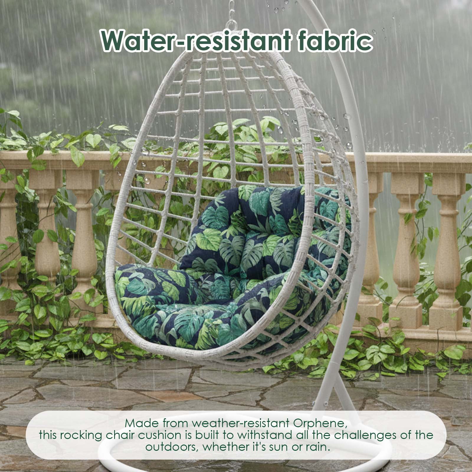 Eurhowing 4" Thick Egg Chair Cushion Replacement, Waterproof & Non-Slip Outdoor Patio Swing Chair Cushions, High-Density Soft Hanging Basket Seat Cushion, Green Leaf