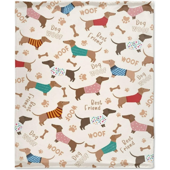 Cute Dachshund Blanket Gifts Ultra Soft Cozy Throw Flannel Blanket, Lightweight Fuzzy Fleece Blanket Warm Plush Throw Blankets for Couch, Sofa, Bed 40"x50" for Kids