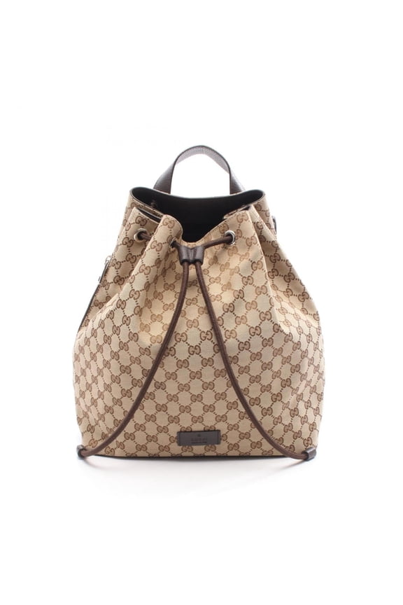 Pre-Owned Gucci GG Canvas Backpack, and Leather, Women's, Beige Brown, 449175 (Good)