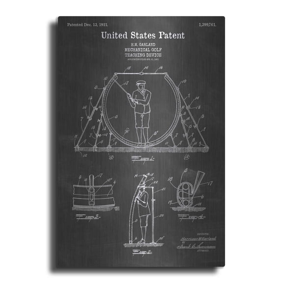 Luxe Metal Art 'Golf Teaching Device Blueprint Patent Chalkboard' Metal Wall Art, 12"x16"