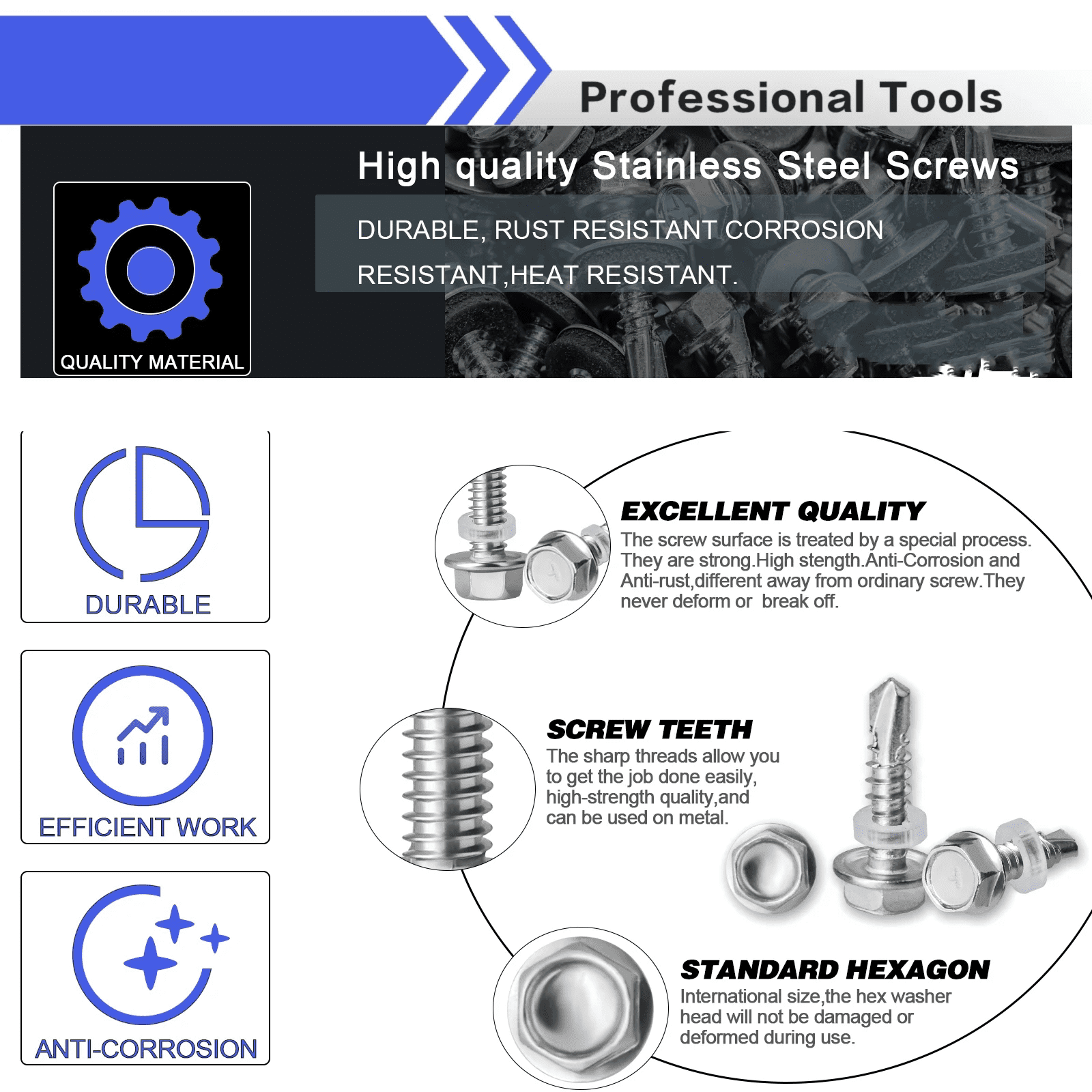 140pcs Hex Washer Head Self Drilling Tek Screw Assortment Kit, #12 Self Tapping Screw For Metal, 410 Rust Proof Wood Plastic Sheet Metal Screw