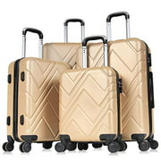 4PCS Travel Luggage Set carry on luggage with spinner wheels ABS Trolley Spinner Suitcase w/Lock (Champagne Gold)