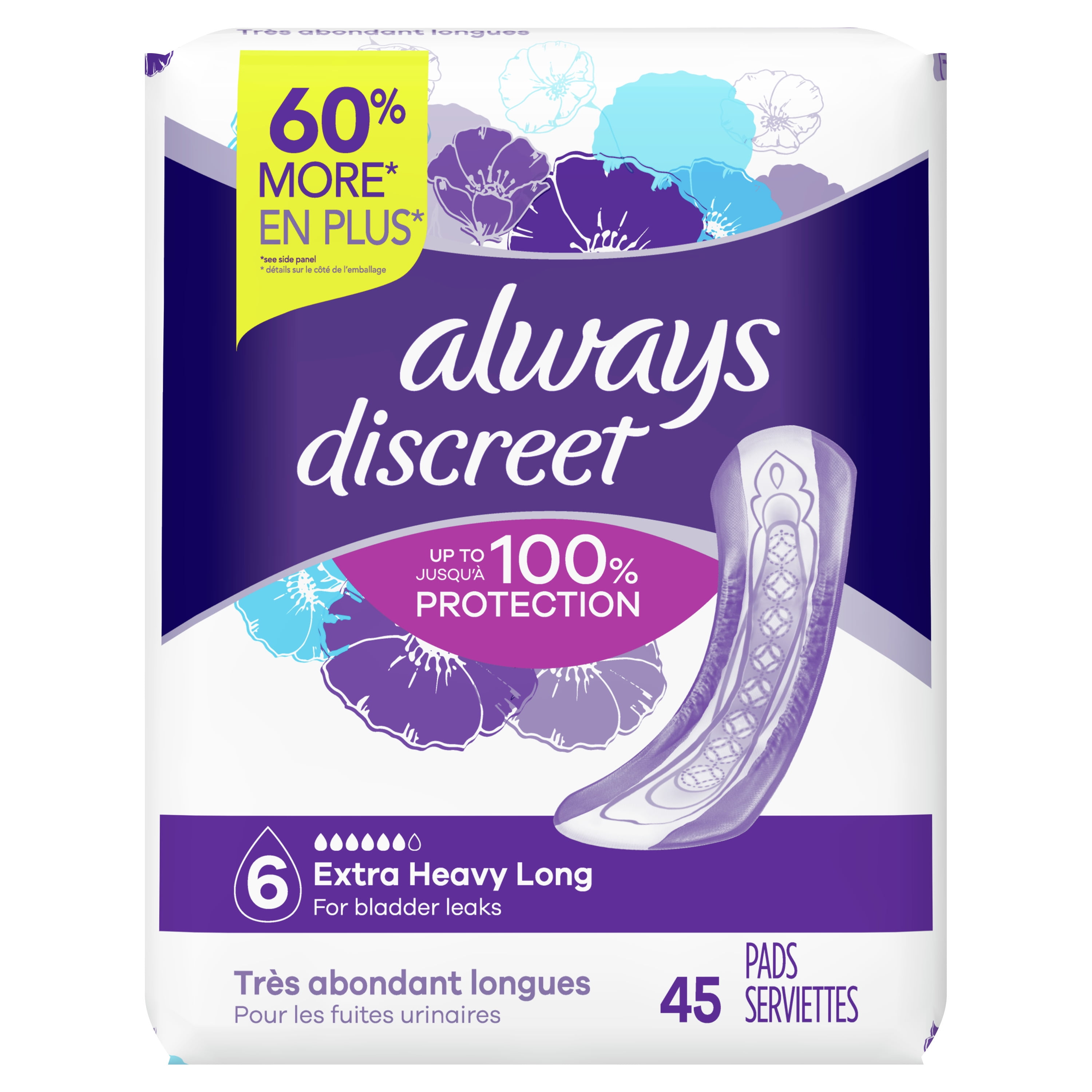 Always Discreet Incontinence Pads, Extra Heavy Absorbency, Long Length, 90 CT