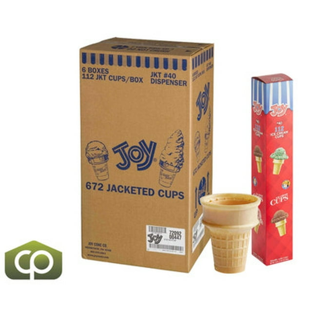 JOY #40 Flat Bottom Cake Cone, Professional Multi-Scoop Self-Standing Wafer, Dispenser Pack, 672/Case