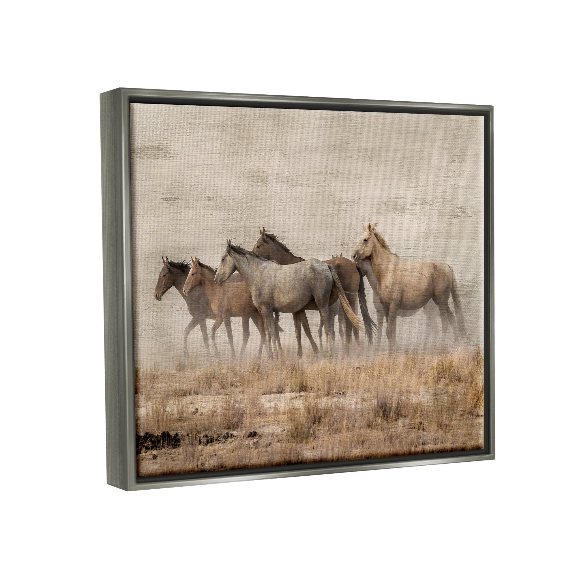 Stupell Industries Rustic Herd of Horses Animals & Insects Painting Gray Floater Framed Canvas Art Print Wall Art, 31 x 25