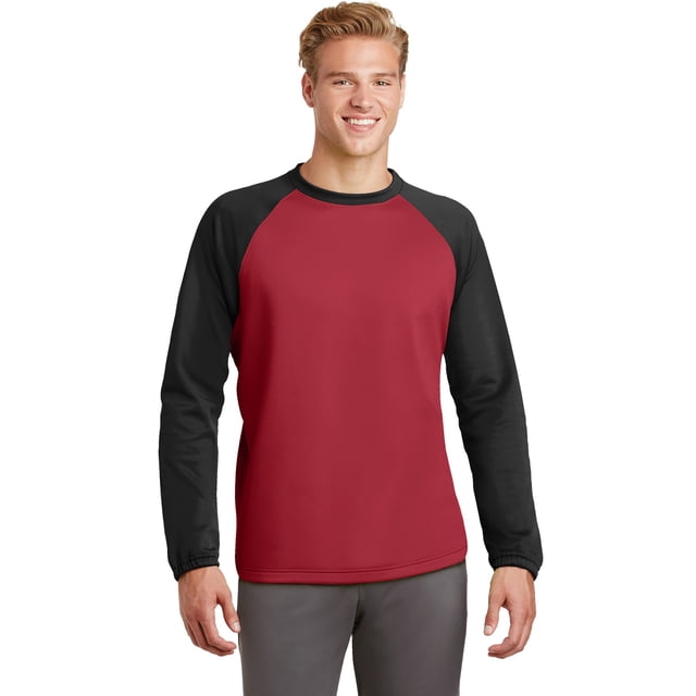 Sudadera con cuello redondo Sport-Tek Sport-Wick Raglan Fleece. ST242 Rojo Profundo/Negro 3XL deporte-tek ST242