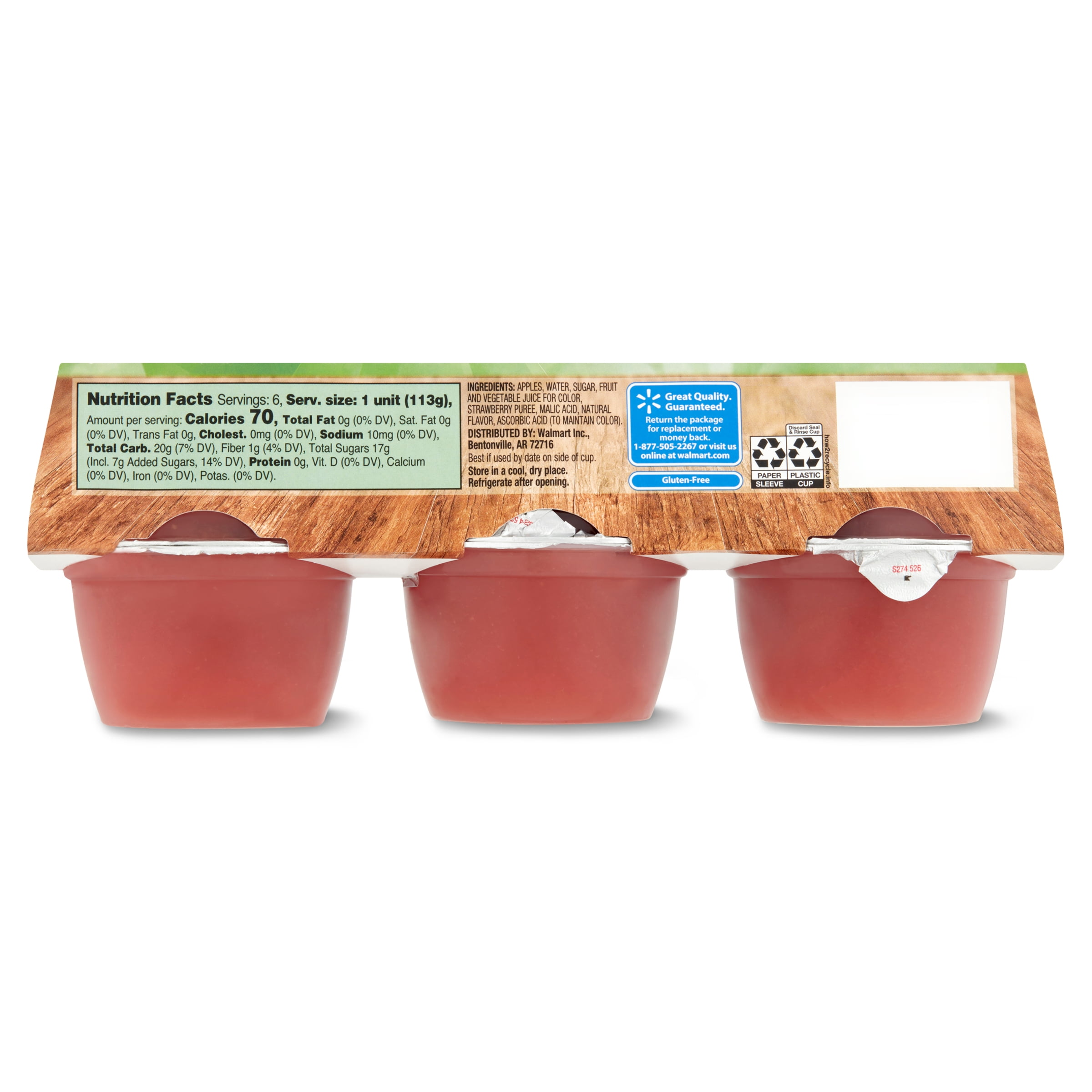 (4 pack) Great Value Strawberry Applesauce, 4 oz, 6 Count
