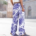 thumbnail image 4 of Weiqiqre Women's Pants Summer Boho Palazzo Pants High Waist Wide Leg Floral Casual Cotton Lounge Trousers with Pockets, 4 of 9