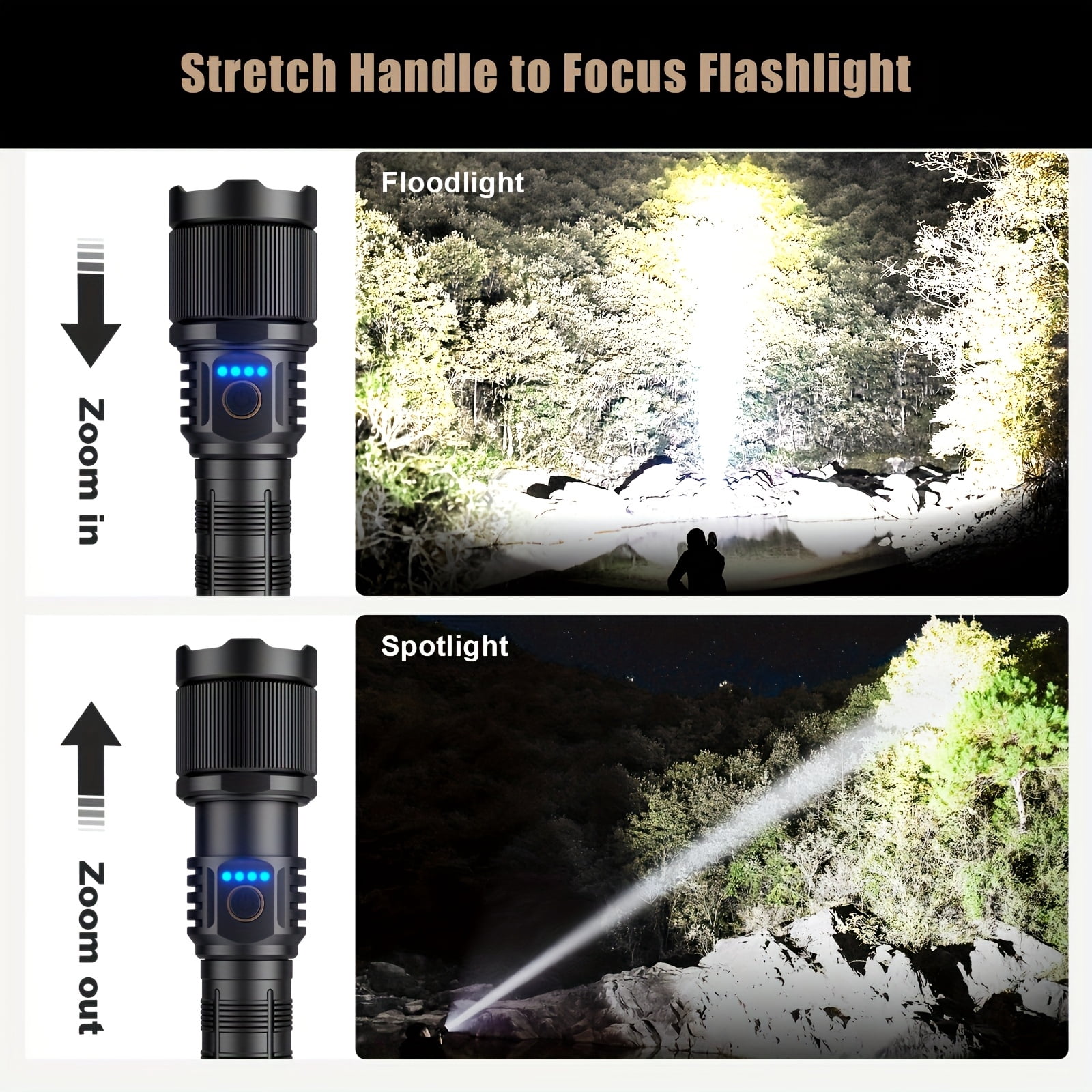 SKYFIRE Tactical LED Flashlight, High-Brightness Rechargeable with Zoom & 3 Modes