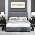 thumbnail image 4 of Homfa Queen Size 4 Storage Drawers Bed Frame, Square Tufted Upholstered Platform Bed with Adjustable Headboard, Light Grey, 4 of 9