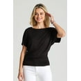 thumbnail image 3 of BAIEBLEUE GLOBAL 2201 Women's Solid Short Sleeve Boat Neck Dolman Top with Side Shirring Black XL, 3 of 4