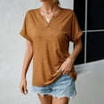thumbnail image 6 of Bigersell Women's Summer Tops Fashion Women Solid Slim Fit V-Neck Short Sleeve Casual T-Shirt Tops Plus Wraps Square Neck Short Sleeve Ladies Tunic Tops Style B51646, Yellow M, 6 of 9