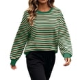thumbnail image 5 of Perfectbot Women's Oversized Striped Crewneck Sweatshirt, Relaxed Fit Long Sleeve Pullover Fall Winter Top, 5 of 8
