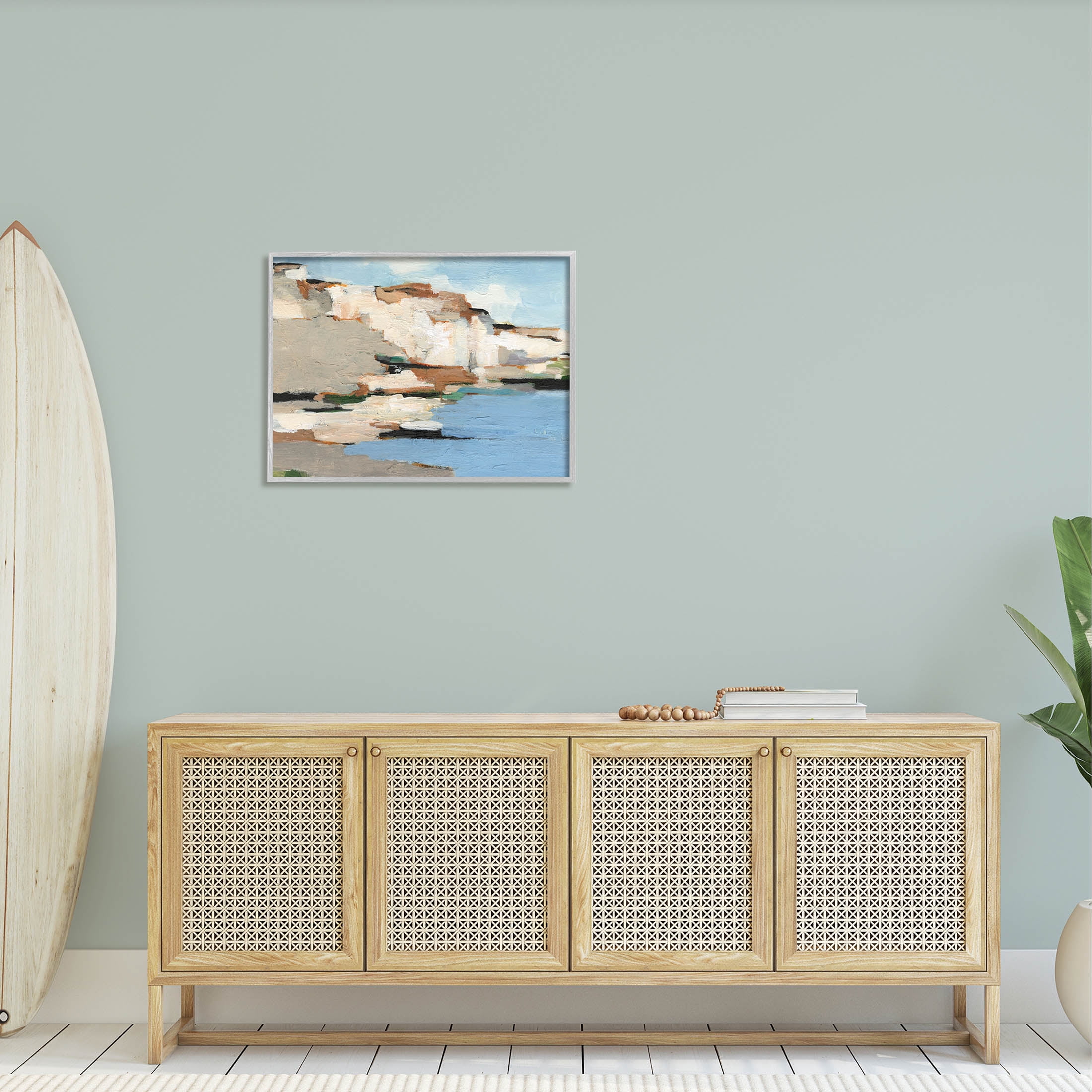 Ocean Cliffs Nature Landscape Landscape Painting Gray Framed Art Print Wall Art