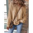 thumbnail image 3 of Womens Sweatshirt Oversized Casual Crewneck Long Sleeve Pullover Off the Shoulder Waffle Knit Tops Camel Color XL, 3 of 5