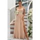 thumbnail image 2 of Vestido de dama de honor SOLODISH de chifón con hombros descubiertos y abertura en color coral, 2 of 7