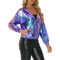 thumbnail image 4 of INSPIRE CHIC Women's Holographic Hooded Shiny Casual Long Sleeve Zipper Metallic Jacket XL Blue Purple, 4 of 5
