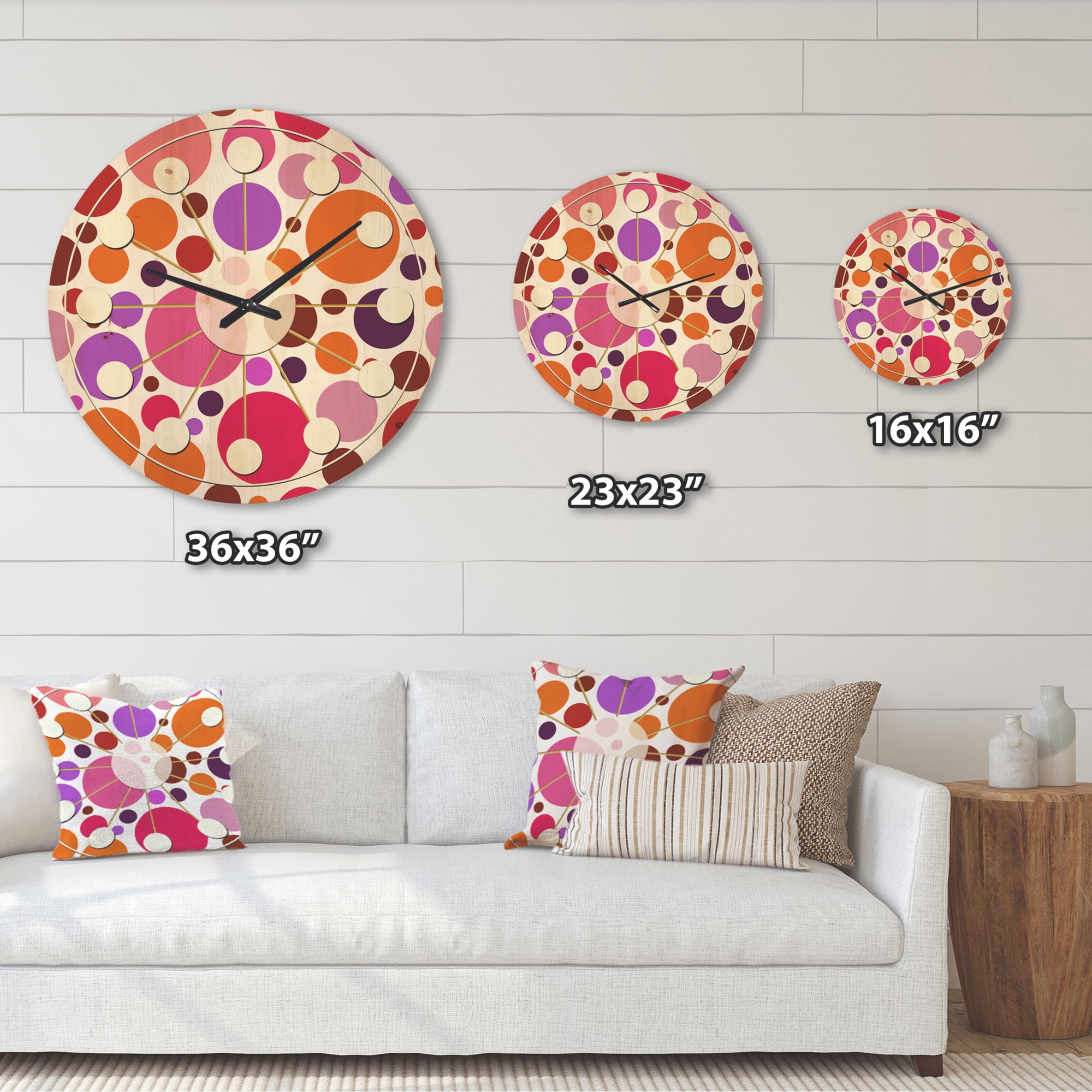 Designart 'Abstract Geometric Circular Retro Pattern II' Mid-Century Modern Wood Wall Clock