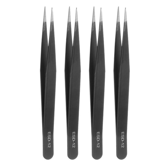4Pcs Precision Tweezers Set ESD-12 120mm Pointed Anti-Static Anti-Magnetic Stainless Steel Technology Tweezers
