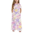 thumbnail image 6 of DAETIROS Soft & Flowy Girls Floral Maxi Dress - Casual Short Sleeve Summer Sundress with Pockets for Kids Purple 4-14Y,Size 5 T, 6 of 9