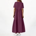 thumbnail image 5 of Plus Size Dresses, Fashion Women's Casual Short Sleeve Solid V-Neck Ladies Dress Long Dress(Wine,XL), 5 of 7