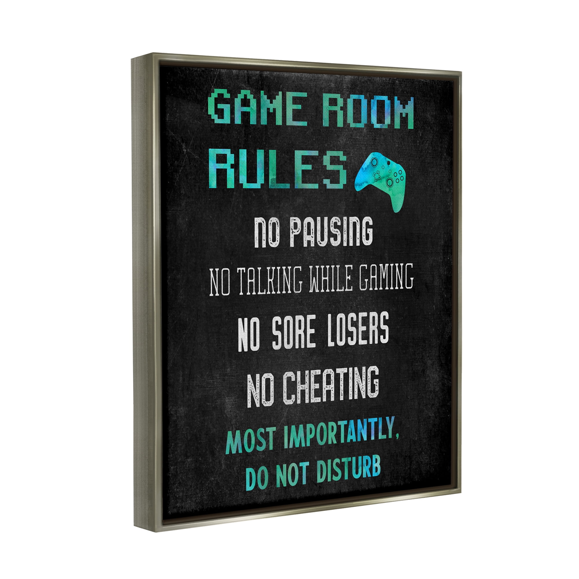 Stupell Industries Vintage Game Room Rules Art for Kids Painting Gray Floater Framed Canvas Art Print Wall Art, 25 x 31
