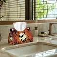 thumbnail image 5 of COEQINE PU Leather Tissue Holder Dispenser Rectangular Facial Tissue Holder Decorative Accessories for Office Desk Vanity Countertop Nightstand, Halloween Bat Moon Dead Branch Orange, 5 of 7