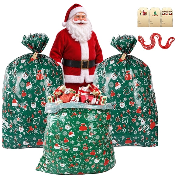 Large Christmas Gift Bags, 3PCS 36X 56inch Jumbo Extra Large Gift Bag, Christmas PlasticBags for Wrapping Oversized Giant Huge Gifts, Xmas Santa Big Holiday Gift Bag