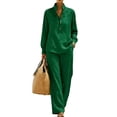 thumbnail image 2 of Stralyhd Women 2 Piece Set Elastic Waist Cotton Linen Lounge Sets Spring Travel Matching Sets Cozy Teacher Casual outfits with Pockets Dark Green L, 2 of 7