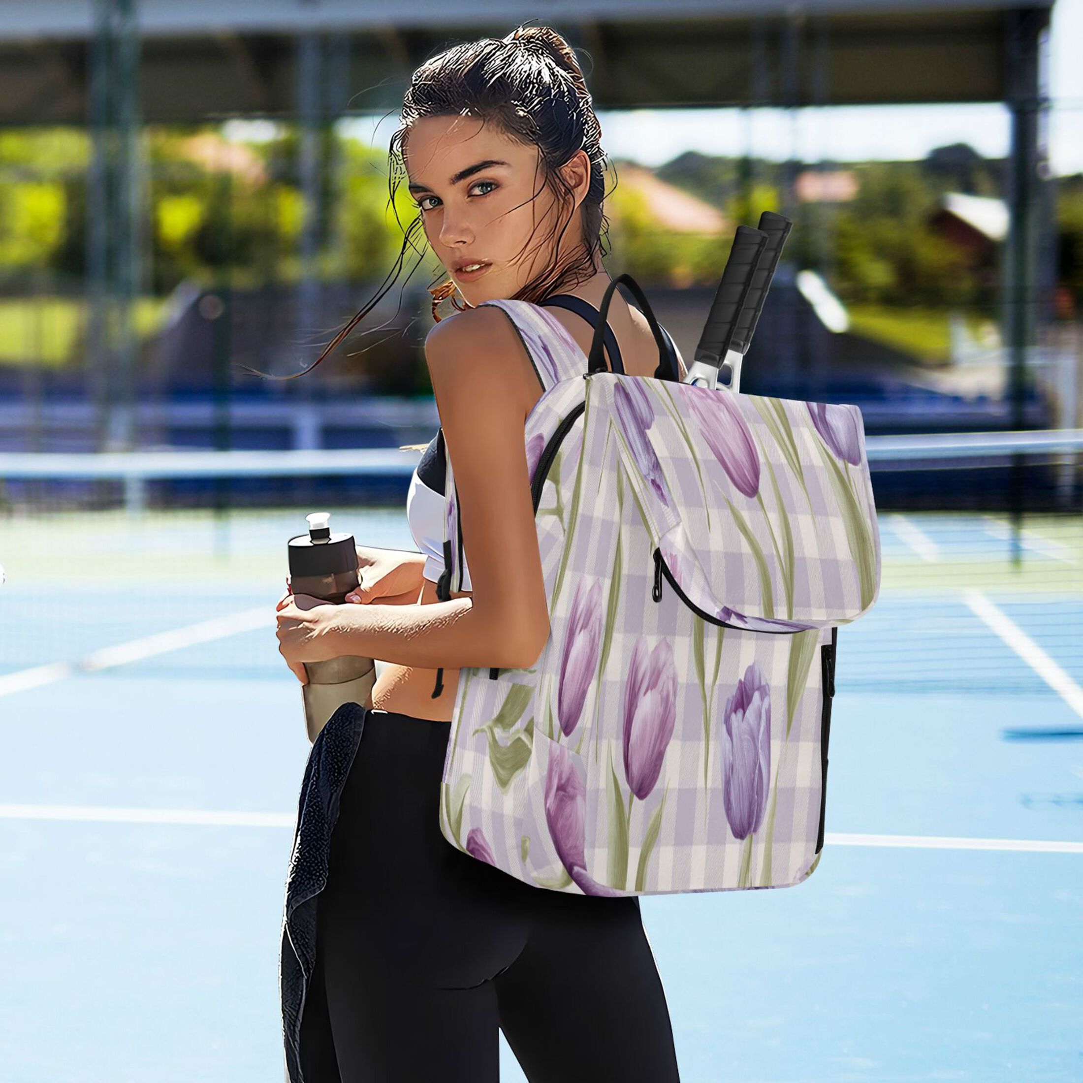 2 Racquet Holder Tennis Backpack Tennis Racket Covers Gym Bags Beautiful Pinkish-purple Tulips