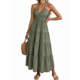 thumbnail image 2 of Womens Solid Color Halter Vacation Loose Maxi Dress Fashion Backless Smocked Gown Summer Chic Green M, 2 of 10