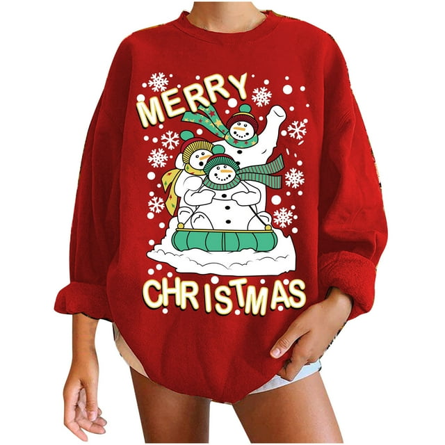 Navidad moda mujer casual manga larga impreso damas sudaderas tops Fridja ghj987+3977