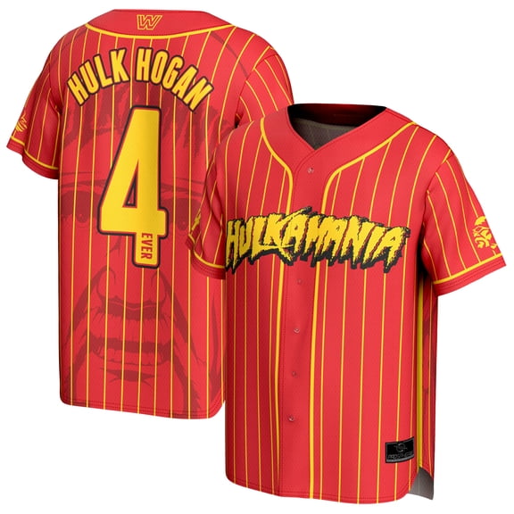 Youth ProSphere Red Hulk Hogan Hulkamania Full-Button Baseball Jersey