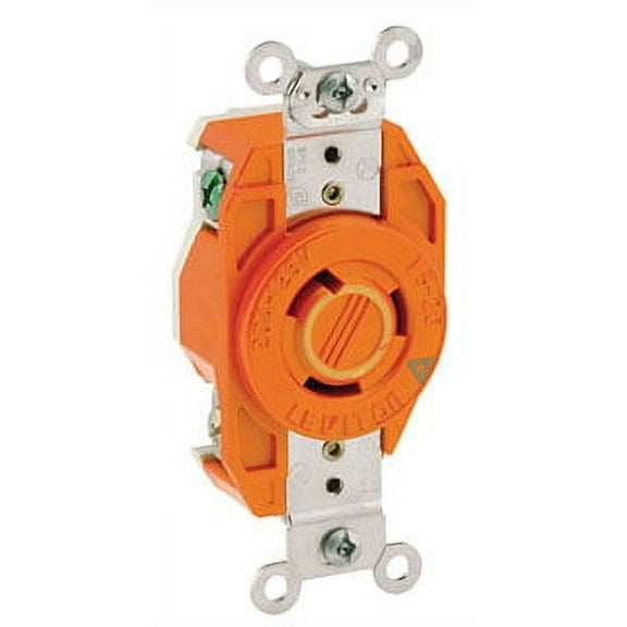 Leviton 2310-IG 20 Amp, 125 Volt, Flush Mounting Locking Receptacle, Industrial Grade, Isolated Ground, V-0-MAX, Orange